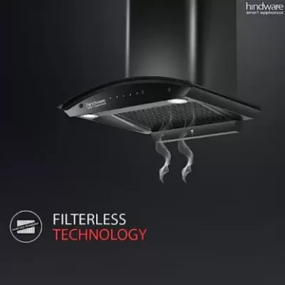 Hindware CHROMIA BLK RSN AC 75 | Filterless | 3 Speed Gesture Control | Thermal Auto Clean Wall Mounted Chimney  (Black 1200 CMH)
