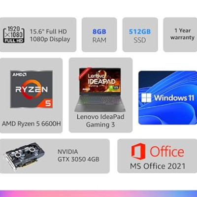 Lenovo IdeaPad Gaming 3 AMD Ryzen 5 6600H 15.6" (39.62cm) FHD IPS 120Hz Gaming Laptop (8GB/512GB)