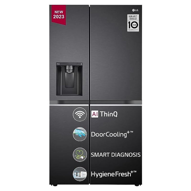LG 635 L Frost Free Inverter Wi-Fi Side-By-Side Refrigerator (2023 Model, GL-L257CMCX, Matt Black, Door Cooling+ | with Water &amp; Ice Dispenser)