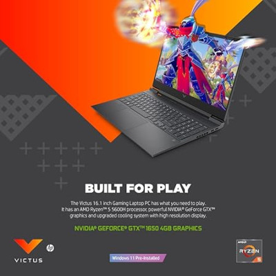HP Victus Gaming Latest AMD Ryzen 5 5600H Processor 16.1 inch(40.9 cm) FHD Gaming Laptop (8Gb RAM/512 Gb SSD/144 Hz/Geforce GTX