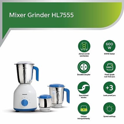 Philips HL7555 600 W 3 Jar Mixer Grinder
