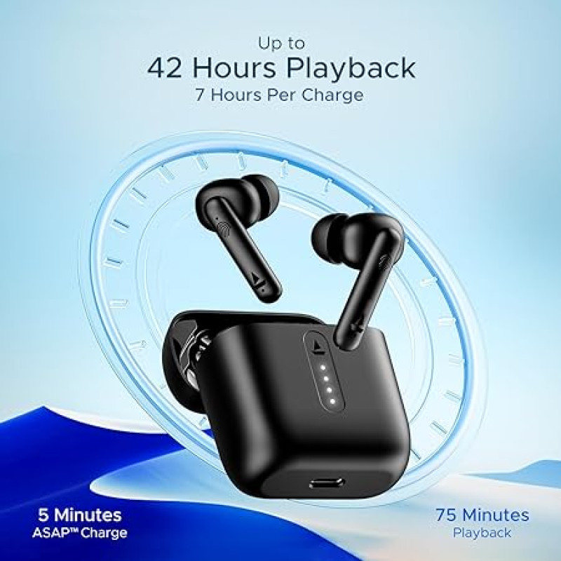boAt Airdopes 141 Bluetooth TWS Earbuds with 42H Playtime,Low Latency Mode for Gaming, ENx Tech, IWP, IPX4 Water Resistance, Smooth Touch Controls
