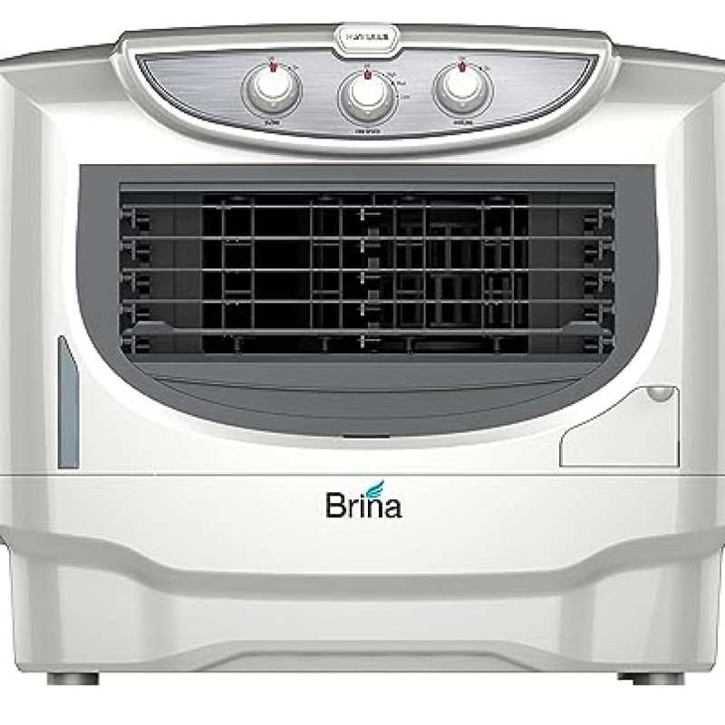 Havells Brina 50 Litres Window Air Cooler with Powerful Blower, Woodowol Pads and Ice Chamber (50L, White, Brown)