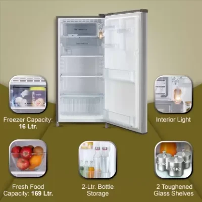 LG 185 L Direct Cool Single Door 3 Star Refrigerator with Fast Ice Making  (Shiny Steel, GL-B199OPZD)